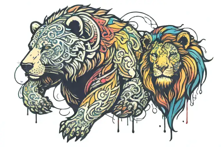 Bear And Lion Hugging