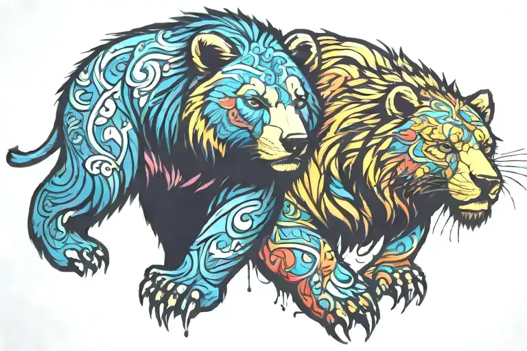 Bear And Lion Hugging