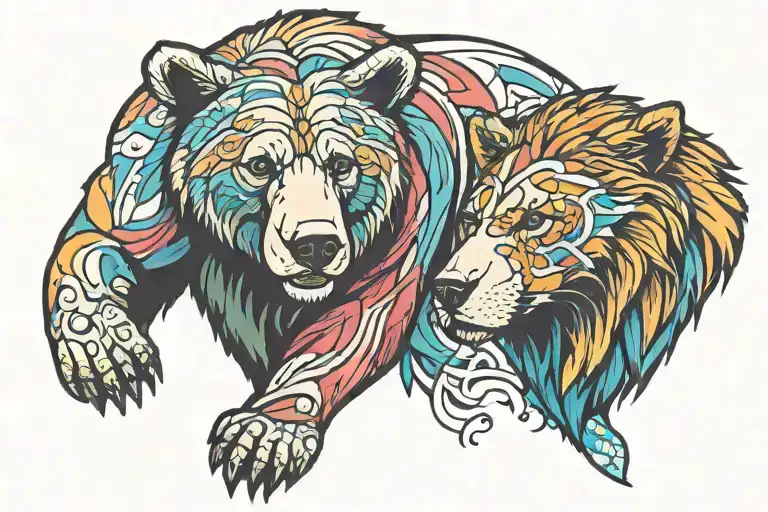 Bear And Lion Hugging