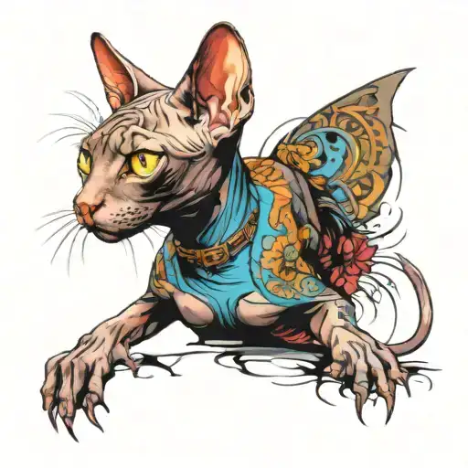 Sphinx Cat With Tattoos Standing