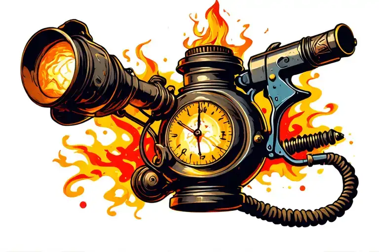 Gas Lamp With Fire & A Tattoo Gun