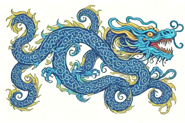 Asian Dragon With Tails Doing Trable Clef Symbol
