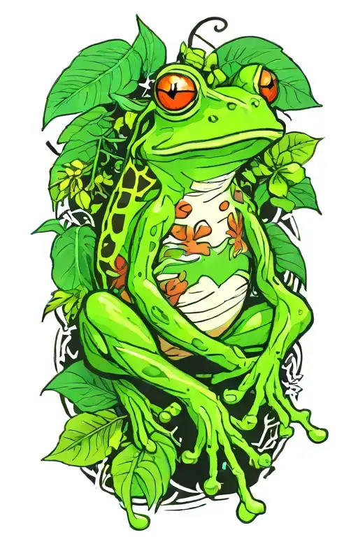 Frog With Jungle Leaves