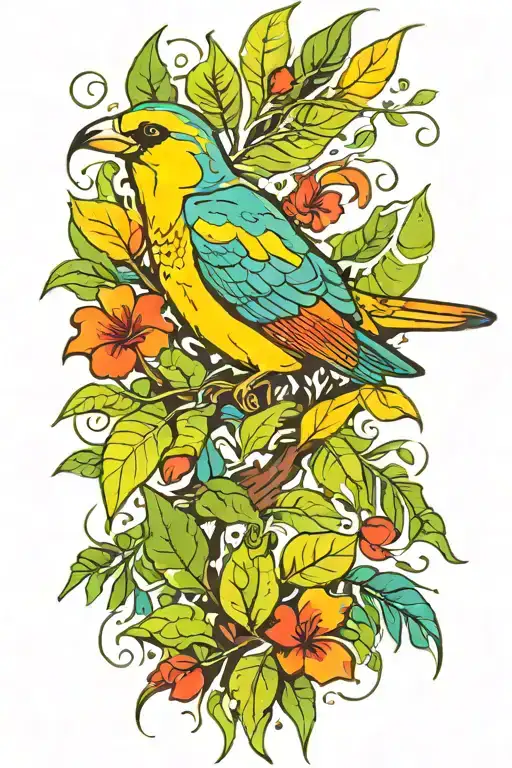 Bird With Jungle Leaves