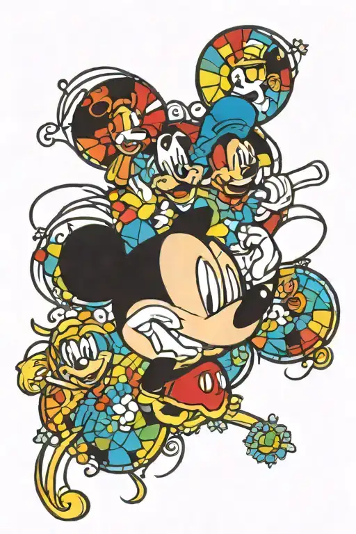 Stained Glass Mickey Head With Disney Characters