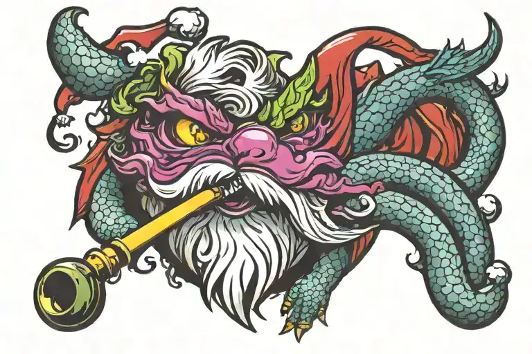 Dragon Santa Claus Smoking A Pipe