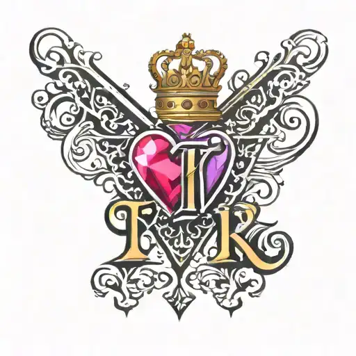 Letter K With A Crown Heart And Diamond