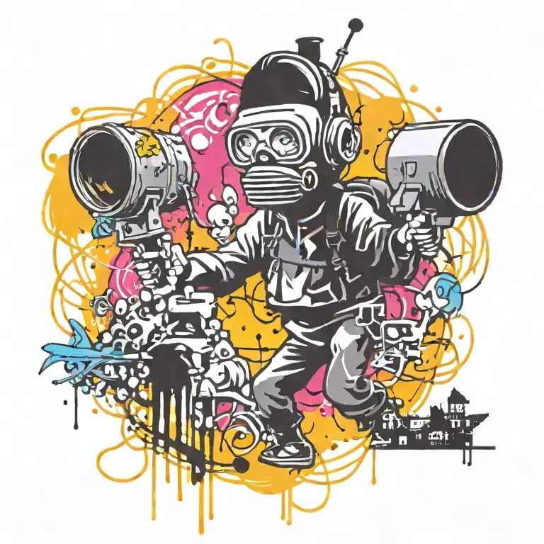 Ink Black Street Graffiti Art Using Vibrant Colors Inspired By Banksy