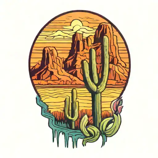 Arizona Saguaro Cactus With Mountain In Background Color