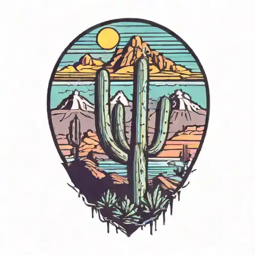 Arizona Cactus With Mountain In Background Color