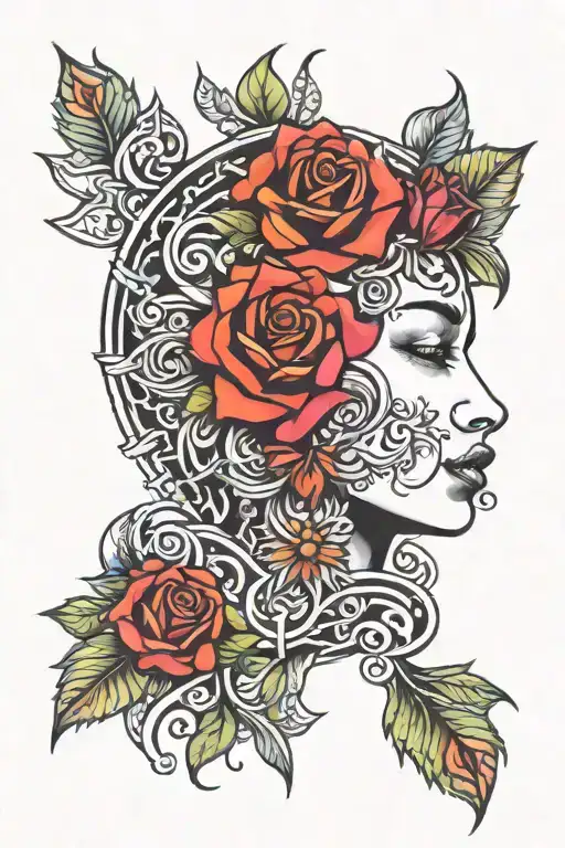 Rose Mandala And Face Surrounded