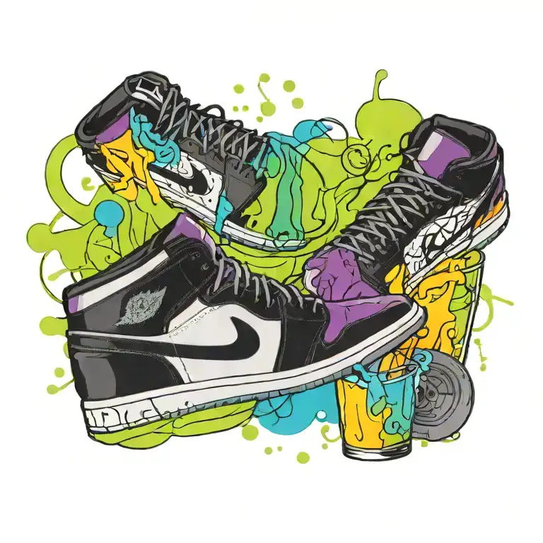 A Sleek And Stylish Cocktail Shaker Intertwined With A Pair Of Jordan 1 Sneakers