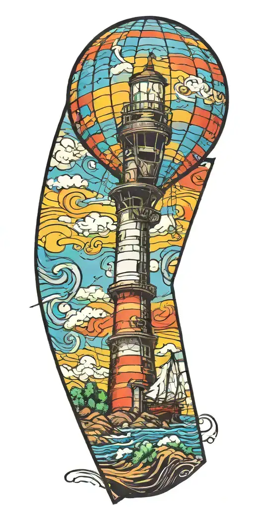 Hot Air Balloon And A Lighthouse In Hurricane