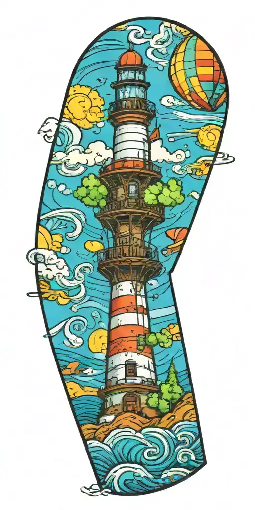 Hot Air Balloon And A Lighthouse In Hurricane