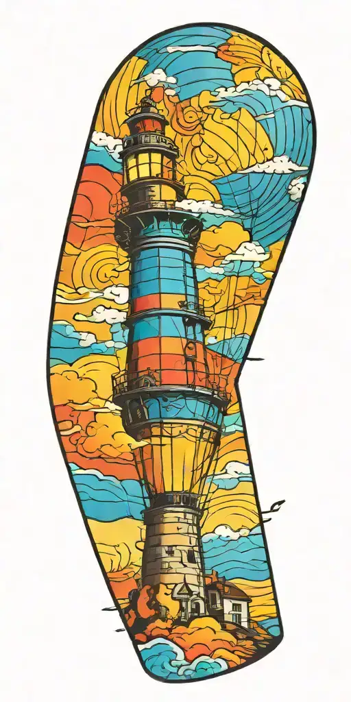 Hot Air Balloon And A Lighthouse In Hurricane