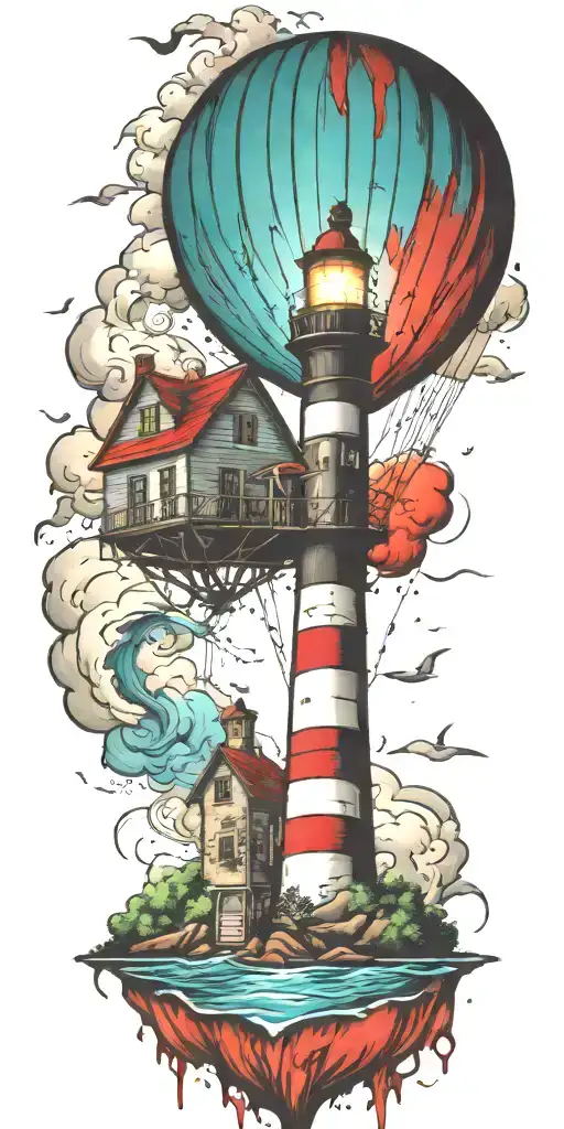 Lighthouse And A Hot Air Balloon In A Tornado