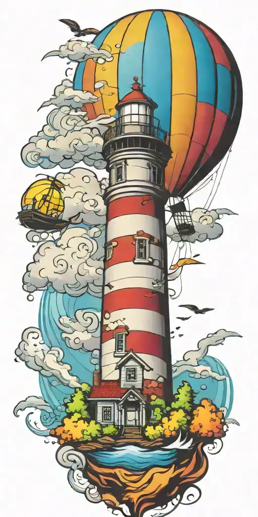Lighthouse And A Hot Air Balloon In A Tornado