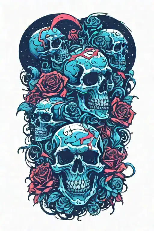 Roses And Skulls Melting Into Space