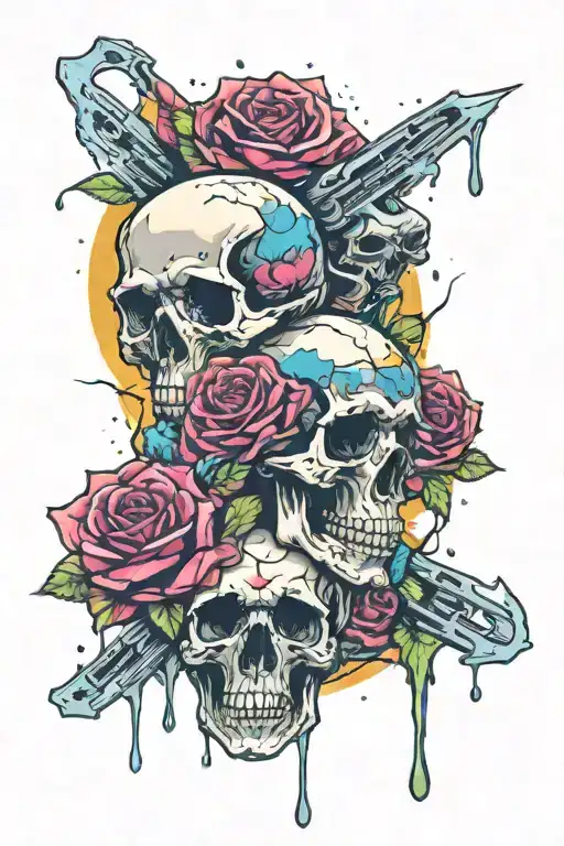 Roses And Skulls Melting Into Space