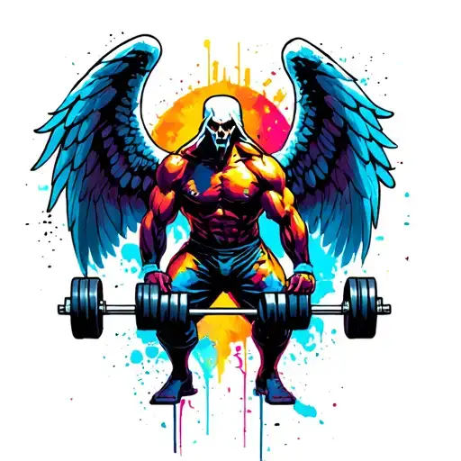 Futuristic Angel Dead Lifting Weights