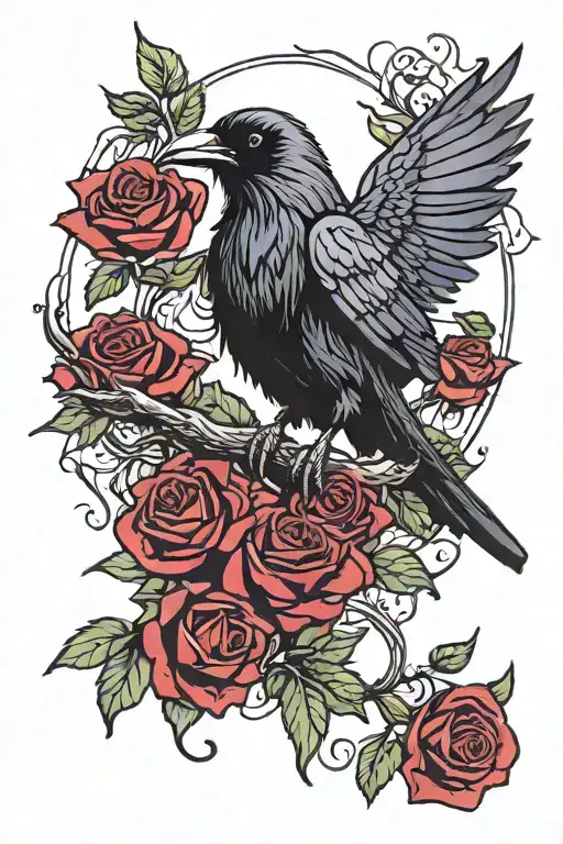 Raven Perched With Rose Single Red