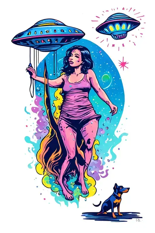 Woman And Dog Pulled Into A Ufo