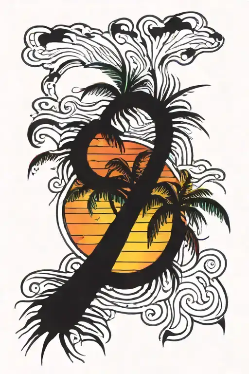 Palm Beatch With Sunset Sky