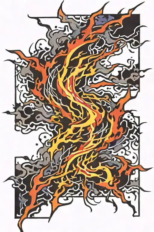 Rising Flames With Lightning Wrapped Together