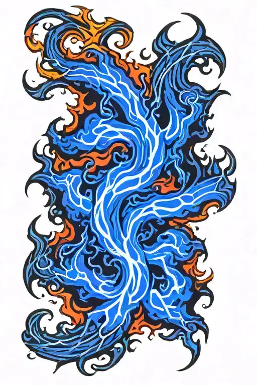 Flames Tornado With Blue Lightning Arcs