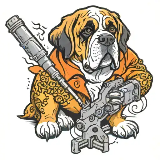 Human St Bernard Dog Character Using A Tattoo Gun