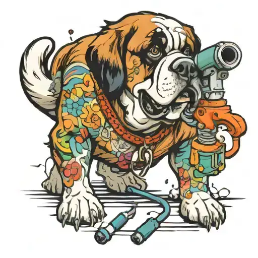 Human St Bernard Dog Character Using A Tattoo Gun