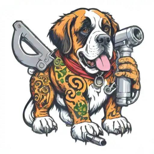 Human St Bernard Dog Character Using A Tattoo Gun