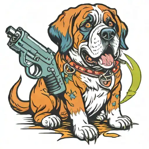 Human St Bernard Dog Character Using A Tattoo Gun