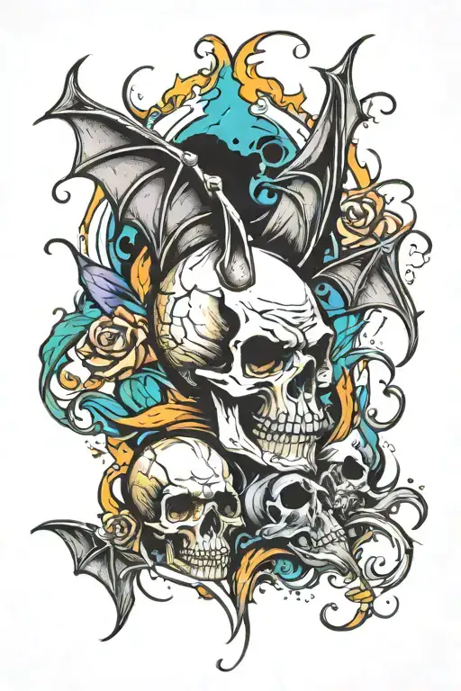 Bat Flying Holding Skull
