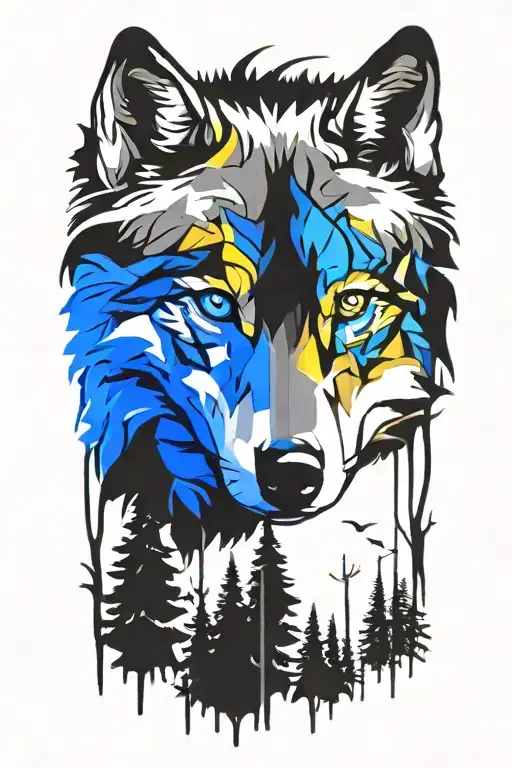 Wolf Blue Eyes Forest Landscape