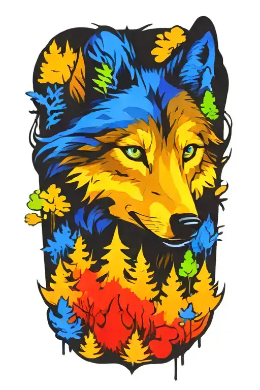 Wolf Blue Eyes Forest Landscape