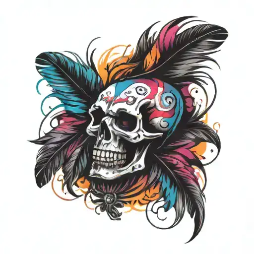 Laughing Skull With Inscribed Feathers