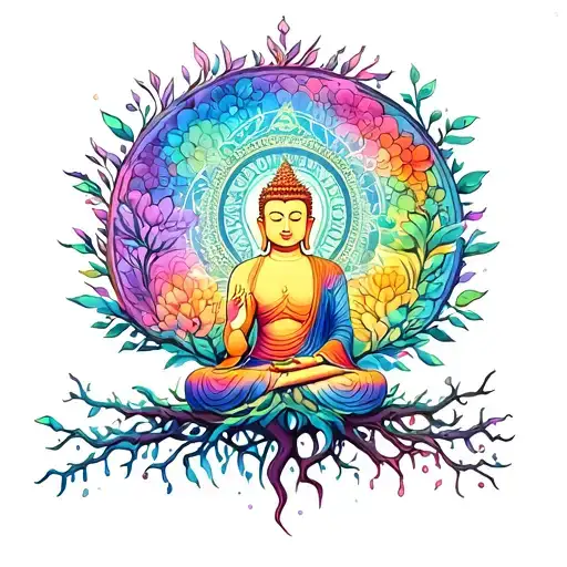 Tree Of Life And Buddha And Rock