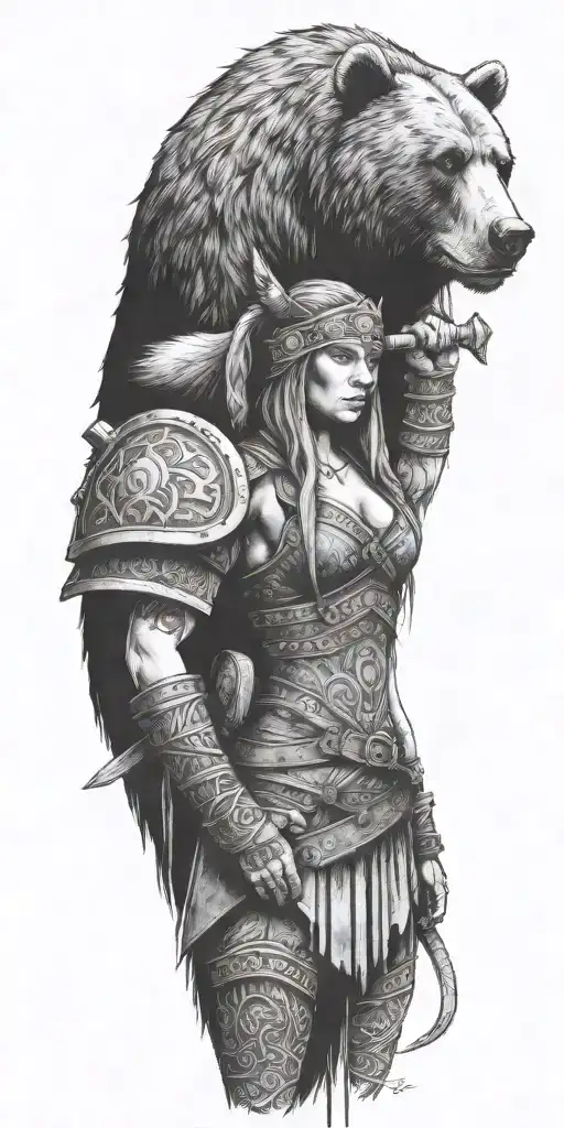 Bear And Viking Female Warrior