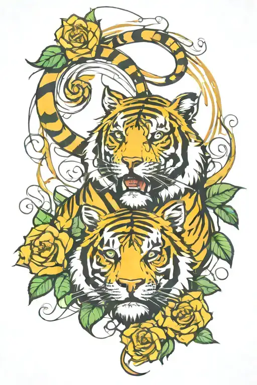 Tiger And Roses Tangled