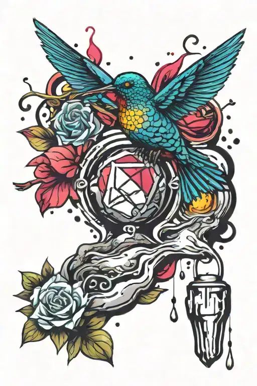 Ruby Gemstone With Flour And Hummingbird Feeding