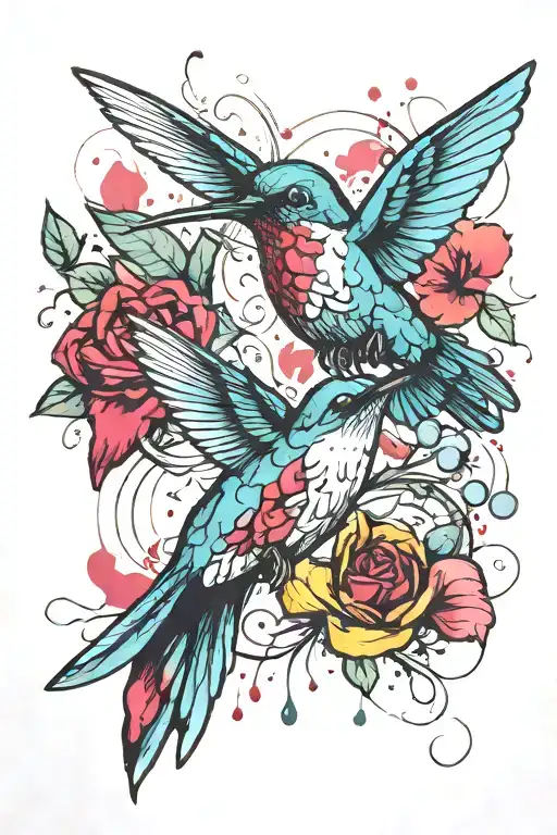 Ruby Gemstone With Flour And Hummingbird Feeding