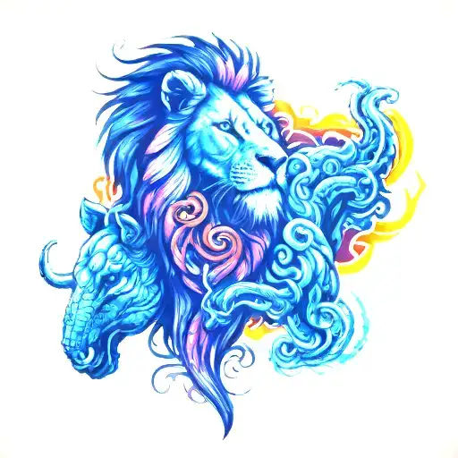 Lion And Elephant Head Blended