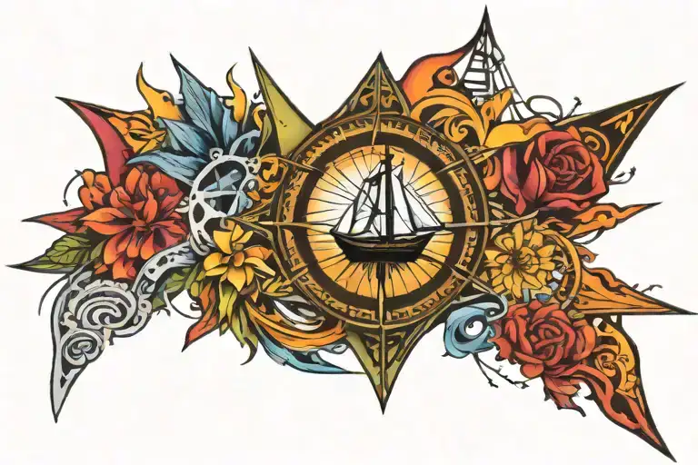 Compass Rose With Sailboat Superimpose