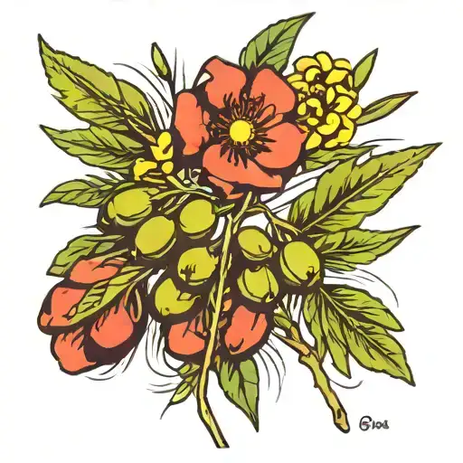 Fine Line Olive Branch With Flowers