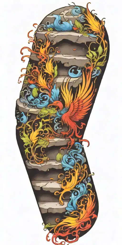 Phenix Rising From Fire Water Plants Growing Roots Erased-stairs