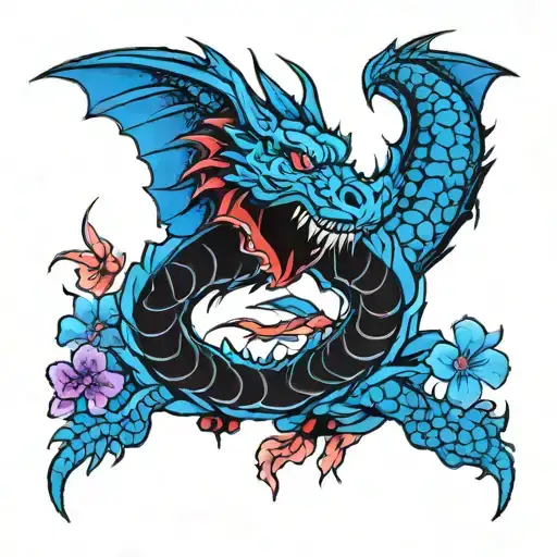 Dragon With Sakura In The Background