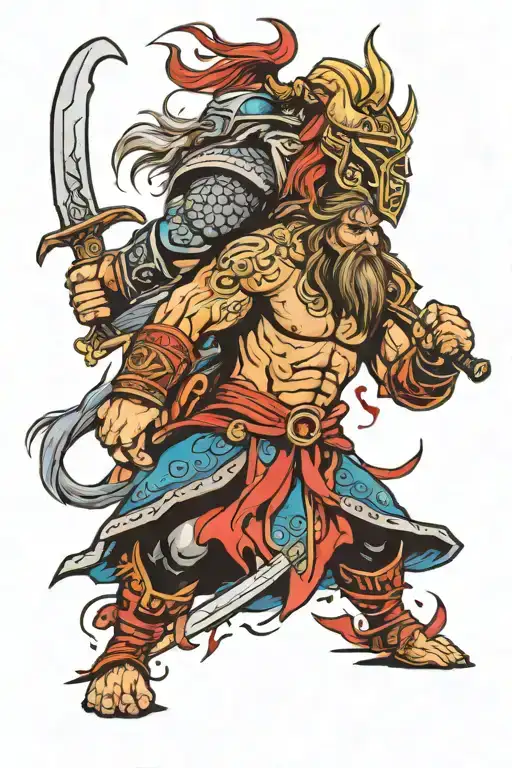 Viking Warrior And Japanese Warrior