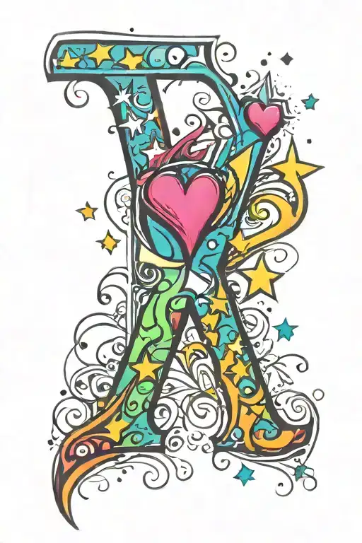 The Letter K & The Letter R With Hearts And Stars