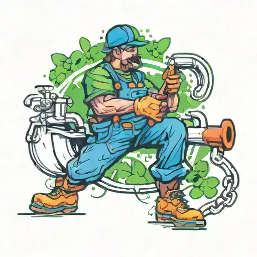 An Abstract Representation Of A Plumber At Work With Clover Accents